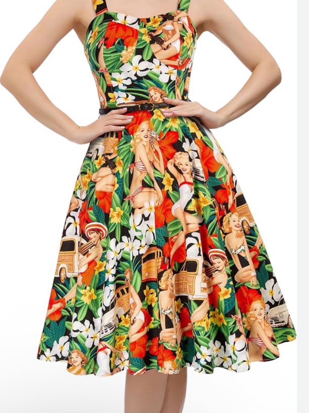 Belle Poque Dress Women’s Medium M Retro Style Swing 1950s Tropical Hawaiian